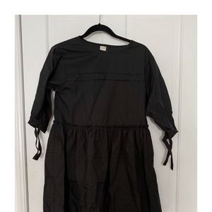 Little Black Dress w Ruched Waist & Tie Sleeves XS